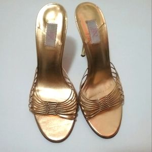 JLO Metallic Gold Leather Slip On Heels
